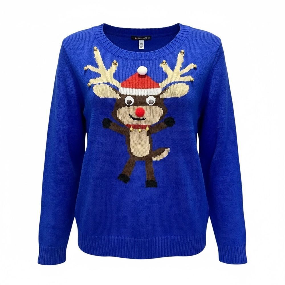 NWT Love By Design Women’s Blue  Reindeer Christmas Holiday Sweater - Size M